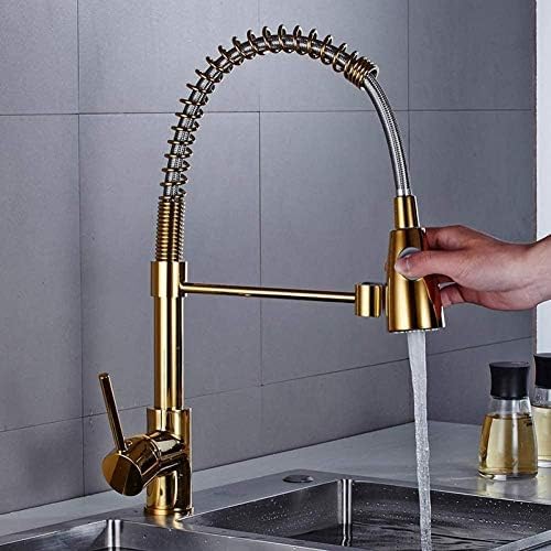 Robinet d'évier de cuisine extractible or à ressort idéal pour laver les grands plats sans éclabousser