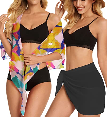 Image of CHICGAL 2 Pieces Women Beach Sarong Bathing Suit Wrap Skirt Sheer Bikini Swimsuit Cover Ups for Swimwear