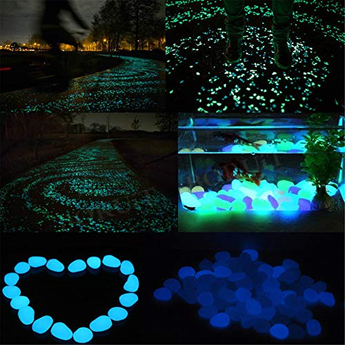 10/200 PCS Glow in The Dark Garden Pebbles Stones Rocks Luminous Pebbles Stones Glowing Pebbles for Outdoor, Walkway, Window, Yard,Christmas Decoration (Blue -10 PCS)