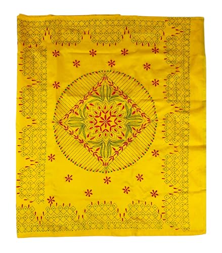 Image of Women's Kantha Stitch Handloom Cotton Silk Saree with Blouse Piece