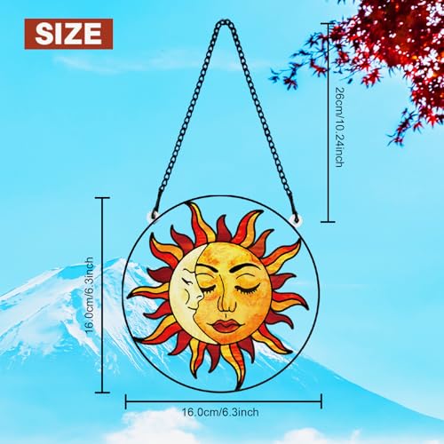 PLIGREAT Sun and Moon Suncatcher Stained Glass Suncatchers Boho Sun Catcher Window Hanging Decoration with Metal Chain Glass Panel Decor for Living Room Garden Christmas Decor Thanksgiving Gifts - Image 3