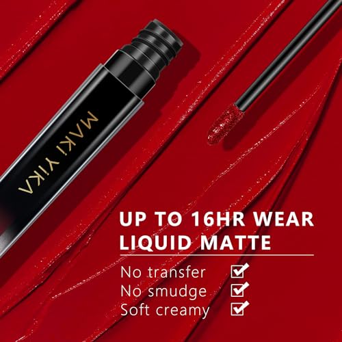 Image of MAKI YIKA 2Pc Matte Liquid Lipstick Set MVP Red Nude Lipstick Long Lasting
