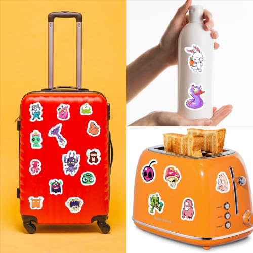 Image of Funny Monster Sticker Pack of 50 - Waterproof Vinyl Cartoon Character Stickers for Laptop, Water Bottle, Notebook, Journal, Phone Case, Luggage & DIY Decoration | Cute & Quirky Creature