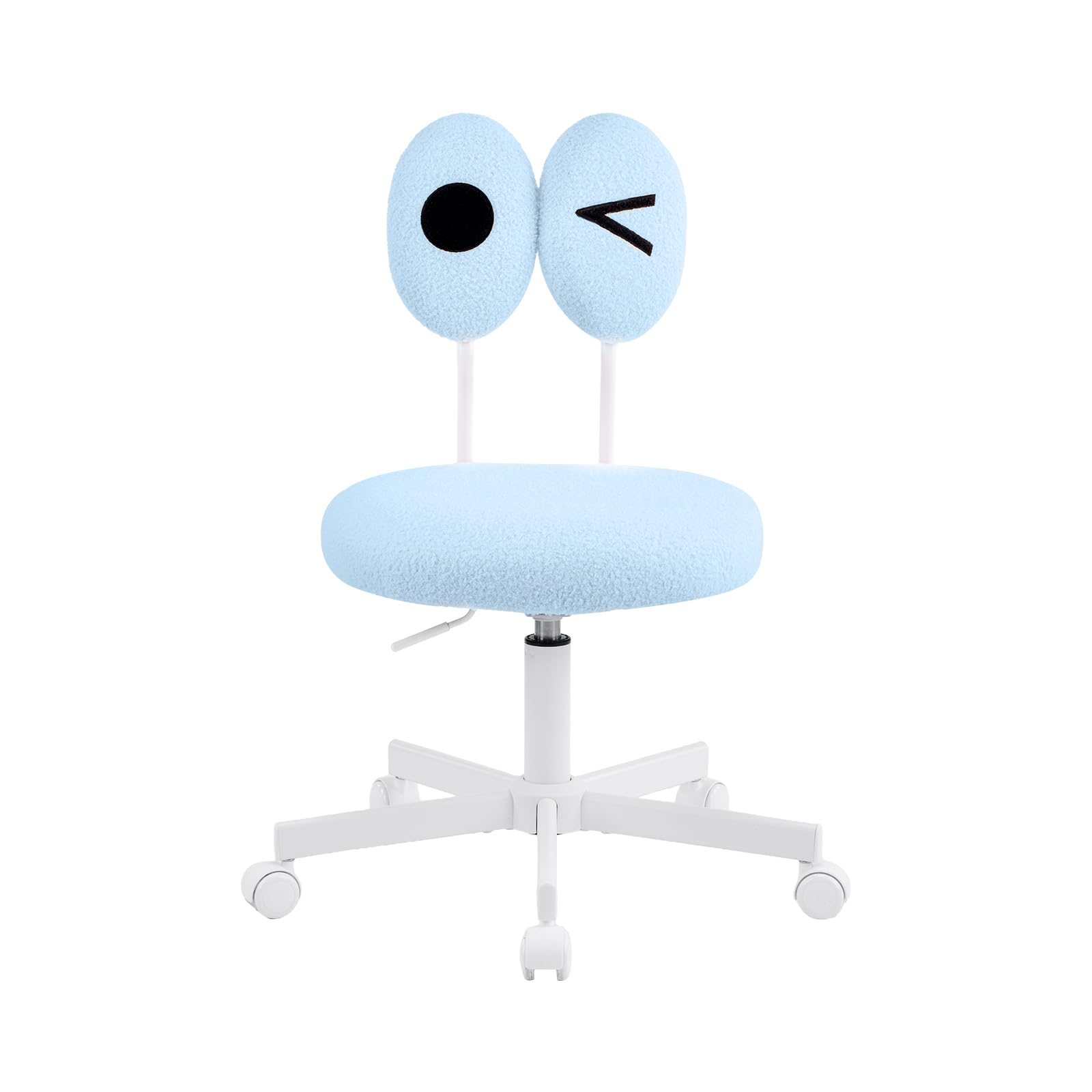 Bonnlo Kids Desk Chair, Comfortable Swivel Vanity Chair with Cute Cartoon Eye Backrest, Adjustable Small Dressing Table Chair with Silent Wheels, Armless, for Home Office & Bedroom, Teddy, Light Blue