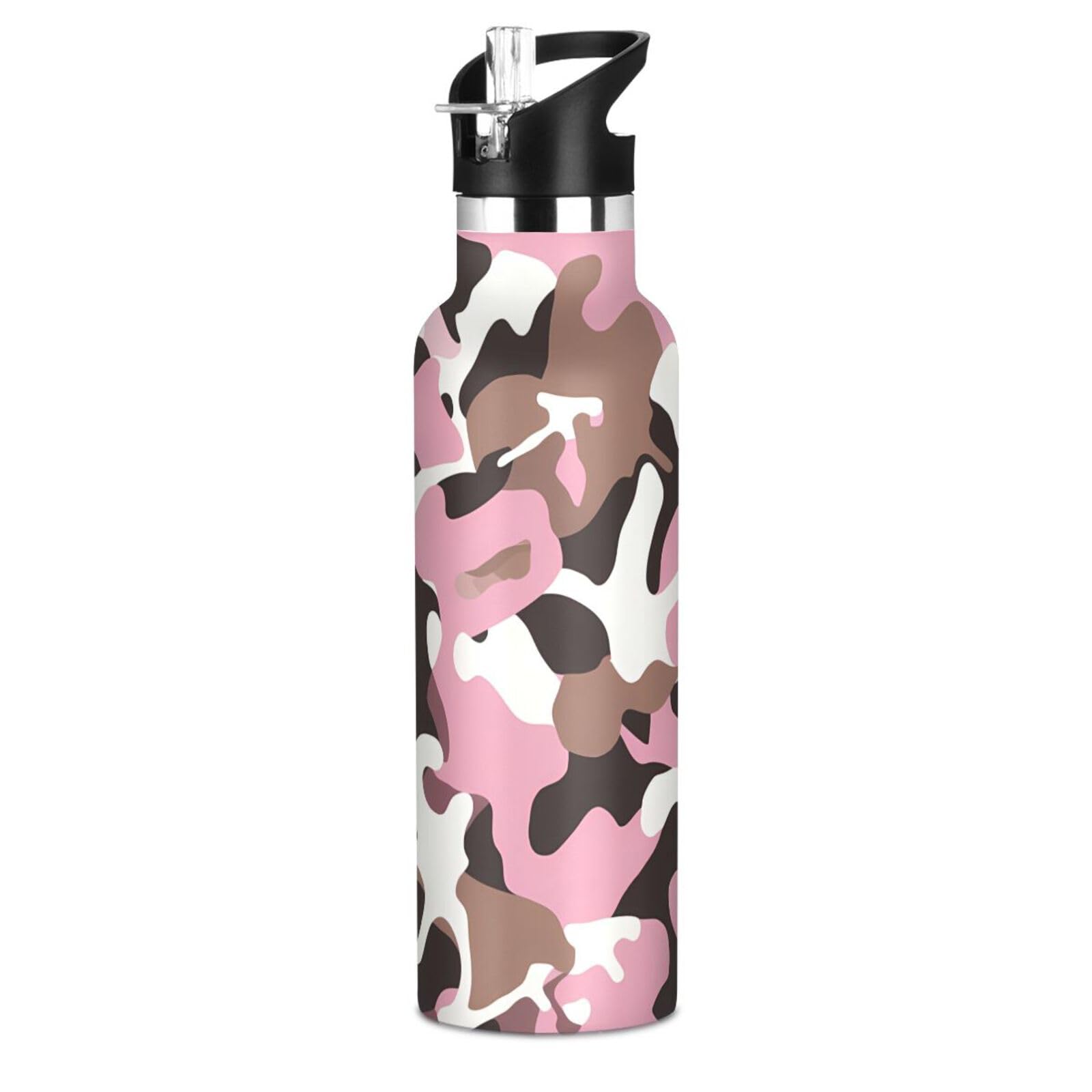 Camouflage Brown Peach BPA-Free Leak Proof Kids Water Bottle With Straws Leak-proof Hot Cold Double Walled for Travel