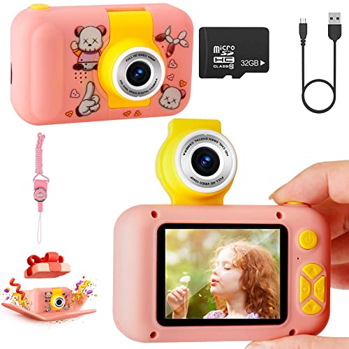 Appareil Photo pour Enfants, Appareil Photo Numérique HD 1080P pour Enfants avec Écran IPS 2,4 Pouces, Carte SD 32-Go, 180° Flip-Len Mini Caméra Selfie pour Enfants avec Jeu pour Enfants de 3 à 12 Ans Cover