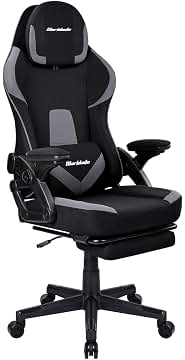 T-LOVENDO.ES Silla Gamer Gaming Profesional, Ergonómica, de Tela Transpirable y Antimanchas, Reposabrazos Abatibles, con Reposapiés. para Adultos. Altura Regulable y Respaldo Abatible. (Negro/Gris)