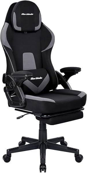 T-LOVENDO.ES Silla Gamer Gaming Profesional, Ergonómica, de Tela Transpirable y Antimanchas, Reposabrazos Abatibles, con Reposapiés. para Adultos. Altura Regulable y Respaldo Abatible. (Negro/Gris)