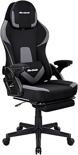 T-LOVENDO.ES Silla Gamer Gaming Profesional, Ergonómica, de Tela Transpirable y Antimanchas, Reposabrazos Abatibles, con Reposapiés. para Adultos. Altura Regulable y Respaldo Abatible. (Negro/Gris)