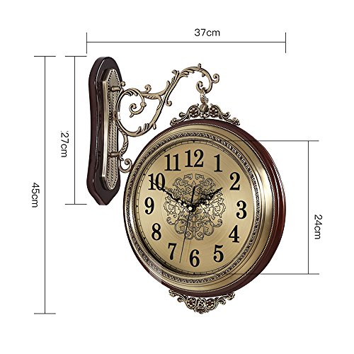 WENHSIN 16" European Luxury Classical 360&deg; Wall Clock Antique Design Ultra Mute Quartz Soild Wood Alloy Double Sides Clock for Living Room Clock Art Deco (Red Wooden frame) steampunk buy now online