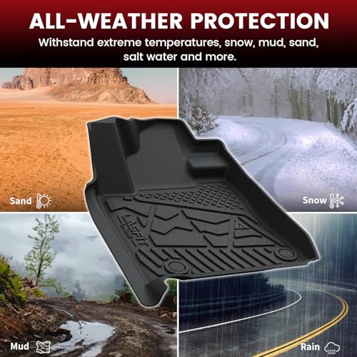 Image of LASFIT Floor Mats for Toyota Tundra 2014-2021 Double Cab (Not Fit CrewMax or Regular Cab), Custom Fit All Weather Protection TPE Easy Clean Odorless Floor Liners for Tundra Front&Rear 2 Row Car Mats