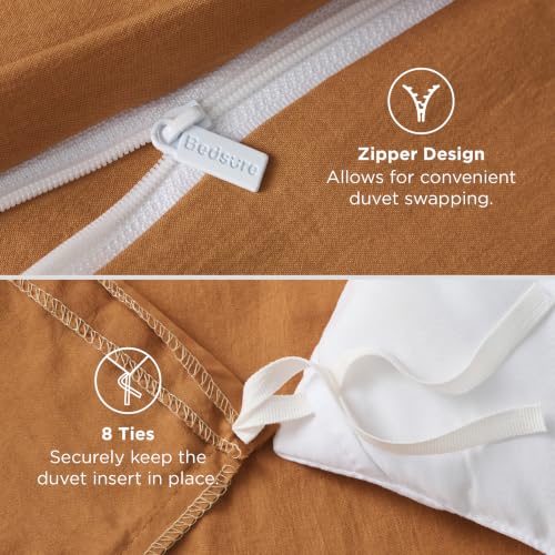 Image of Bedsure Prewashed Duvet Cover Full, Cotton-Like Soft Bedding Set, Gold | Ultra Soft, Relaxed Texture, 80 inchx90 inch Breathable Comfort, Hidden Zipper, 8 Corner Ties, Easy Care, OEKO-TEX, Year-Round Use