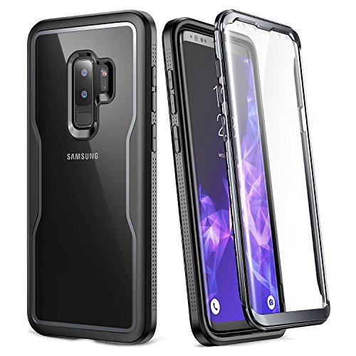 YOUMAKER Galaxy S9+ Plus Case, Crystal Clear with Built-in Screen Protector Full-Body Heavy Duty Protection Slim Fit Shockproof Case Cover for Samsung Galaxy S9 Plus (2018) - Clear/Black
