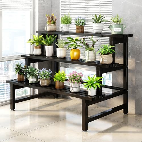 Aboxoo 3 ripiani in metallo, supporto per piante a scala, per vasi da fiori, 3 ripiani, resistente e pratico organizer per casa, giardino, patio, balcone, scala