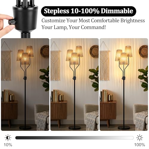 Bairth Boho Floor Lamp, Farmhouse Rattan 3-Light Floor Lamp for Living Room - image 3
