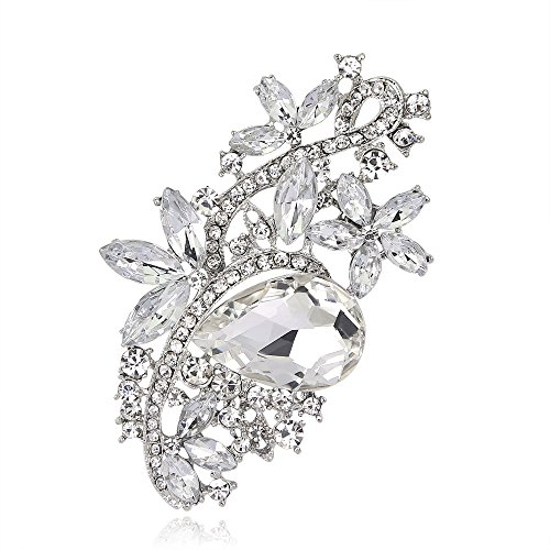 Image of Wedding Bridal Big Crystal Rhinestone Bouquet Brooch Pin for Women (silver tone-white)