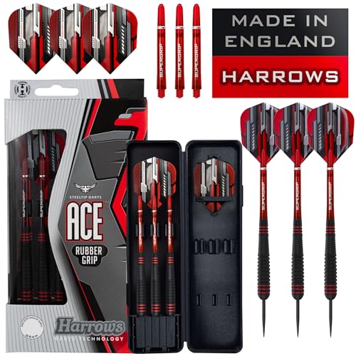 Harrows Ace Rubber Black Dartpfeile | Steeldarts-Set mit Tragetasche | 20g, 22g, 24g & 26g |...