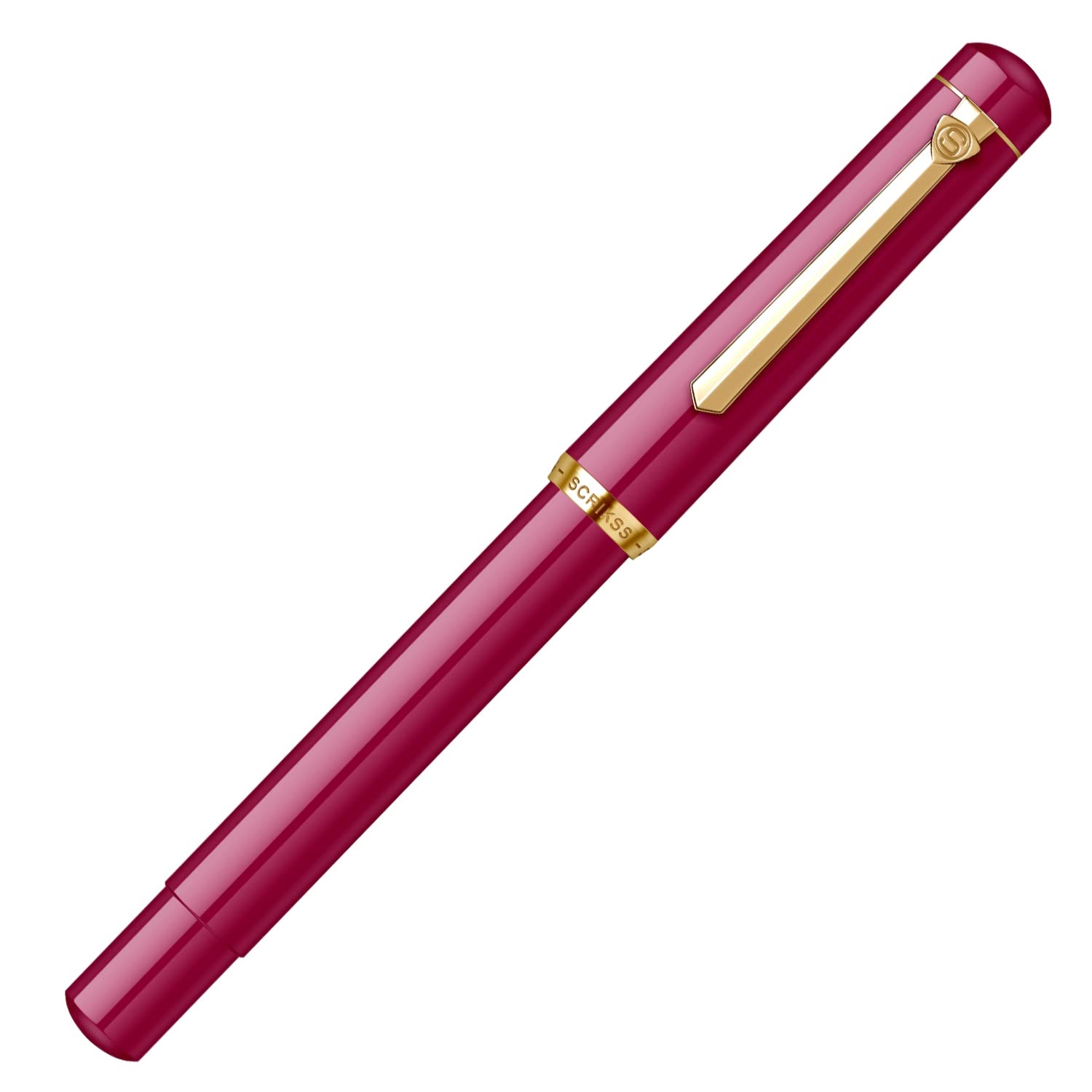 Scrikss 419 Fountain Pen, Classic Piston-Fill Design, 23K Gold-Plated Trim, Stainless Steel Nib, Ink Window, Luxury Box (Dark Pink) - Image 4