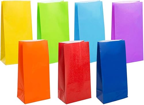 Bolsas de papel pequeñas de colores brillantes para bodas, baby shower, fiesta de cumpleaños de niños (arco iris, 50 unidades, 3.5 x 2.4 x 7.1