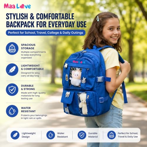 Image of Cute Kawaii Plush Display Backpack for Girls - Multi-Pocket School Bag with Transparent Window, Adjustable Straps, Aesthetic Bookbag for Teens & Students