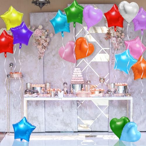 Kesote Foil Star Balloons Heart Balloons Multicolor Balloon Self-Sealing Balloon for Christmas Decorations Wedding Birthday Graduation Party -18'' - Image 4