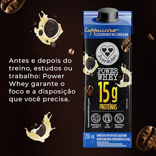 Bebida 3 Corações Cappuccino Power Whey Cookies N Cream 250ml