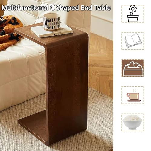 Mesa auxiliar en forma de C de madera maciza para sofá y salón 6