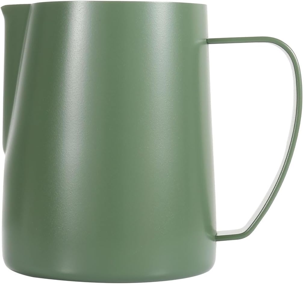 Milk Frothing Pitcher, 20oz/600ml Stainless Steel Espresso Steaming Pitcher, Milk Frother Steamer Cup For Latte Art Cappuccino With Measurement Scale, Green