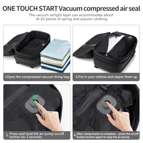 Image of Travel Backpack with Vacuum System,60L Expandable Vacuum Backpack Travel with TSA Lock,17.3 inch Laptop Backpacks Vacpack Backpacks with Vacuum(Black,Built-in Air Pump)