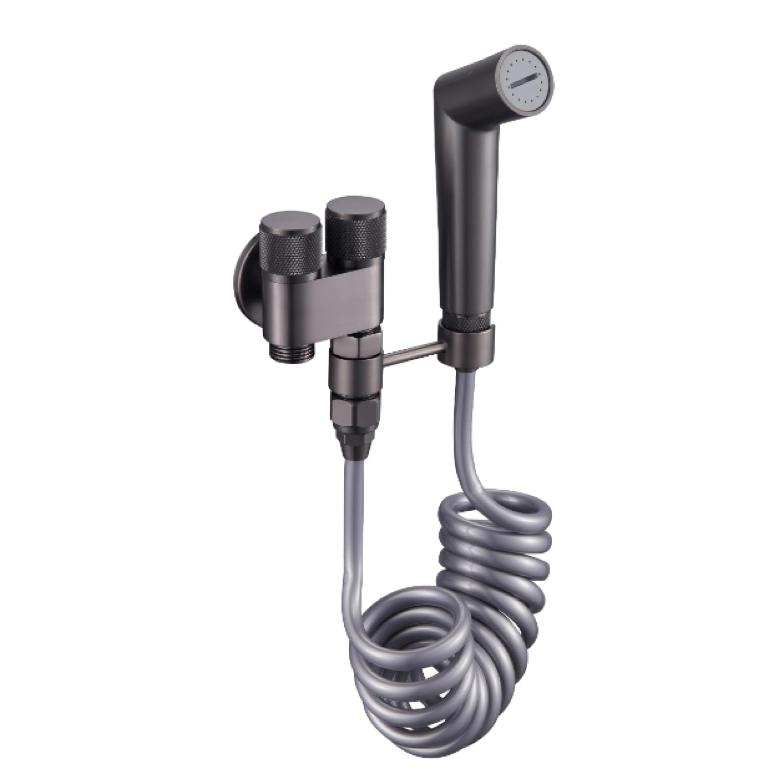 Kit Pulverizador Bidé Cabezal Ducha Bidet para WC Latón Montado En La Pared con Válvula Desviadora Y Soporte Adecuado para Descarga De Drenaje De Suelo,Gris Pistola