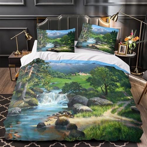 Housse de couette microfibre hypoallergique motif montagne 3D super douce - 2