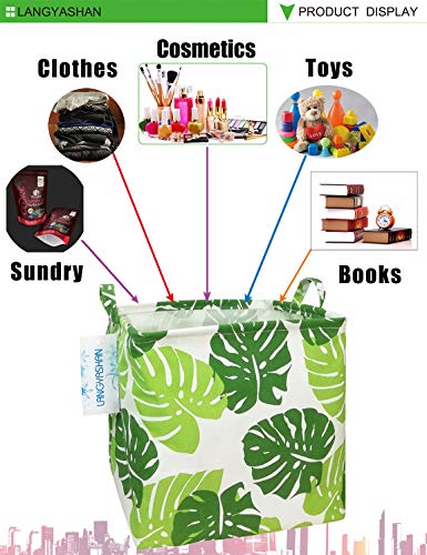 Image of Square Storage Baskets Waterproof Canvas Children Laundry Nursery Hamper for Shelves Gift Baskets Toy Organizer Room Decor (Square leaf)
