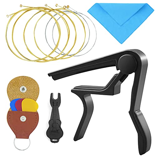 Guitar Accessories Kit, Epesiri Guitar Tools Set incl. Guitar Capo for Acoustic Electric Guitar Bass Ukulele, Guitar Strings, Guitar Pick Holder/Key Chain, 3 Guitar Picks, Polishing Cloth, Pins Puller
