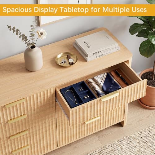 Image of Wodeer 8 Drawer Dresser for Bedroom, 47 inch Wide Wood Storage Cabinet with Fluted Design, Modern Chest of Drawers & TV Stand for Living Room, Nursery Clothing Organizer with Metal Slides, Anti-Tipping