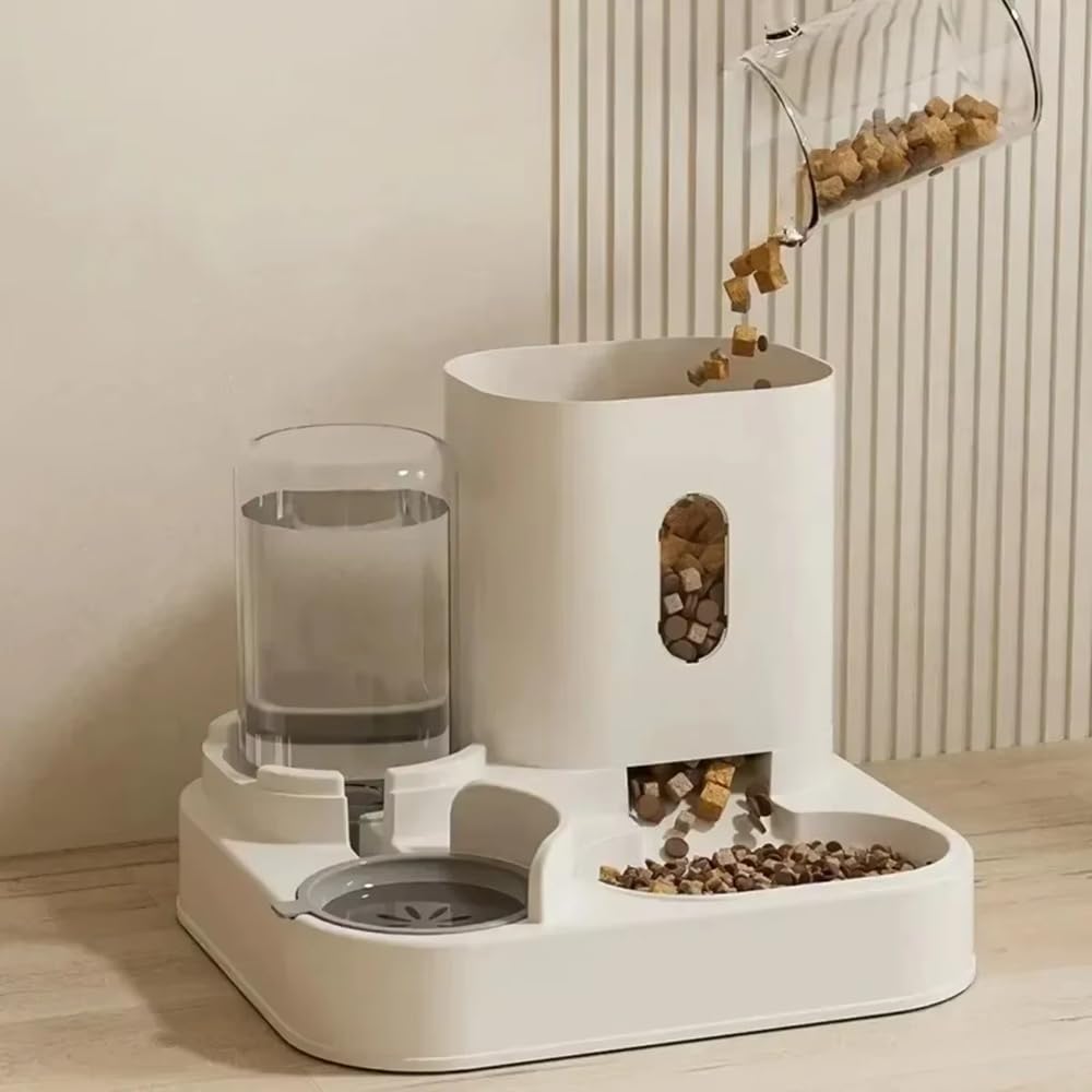 Futter- Und Wasserspender for Haustiere | Schwerkraft-Wasserversorgungssystem, einstellbare Portionsgröße, rutschfeste Unterseite(Gray)