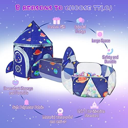 TTLOJ 3PC Outer Space Play Tent Crawl Tunnel, Ball Pit with Basketball Hoop Playhouse Tent for Toddlers Girls Boys Outdoor Indoor, Pop Up Playhouse, Balls Not Included