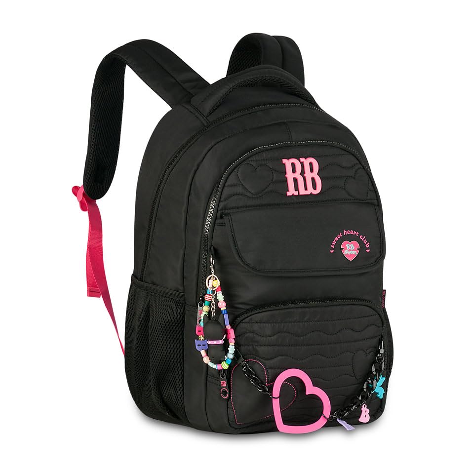 Mochila de Costas Rebecca Bonbon Heart Beats RB27015 Grande Juvenil Bolso Antifurto Notebook (Preto)