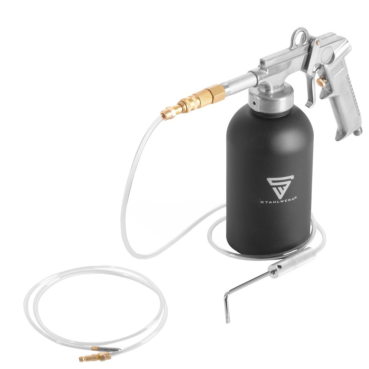 STAHLWERK Rostschutz-Sprühpistole 1100 ml 4-6 bar Hohlraumpistole, Druckbecherpistole, Unterbodenschutzpistole, Druckluftpistole, Hohlraumversiegelung, Korrosionsschutz