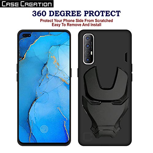 Image of COVERLY Official 3D Touch Feel Trending Avengers Logo Mask Soft Rugged Grip Silicone Iron Man Super Power Cartoon Movie Engraved Silicone Matte Back Cover for Oppo Reno 3 Pro (6.3 inch) - Black