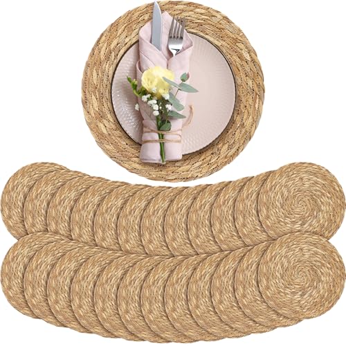 Aneco 24 Pack 13.8-Inch Round Woven Placemats Natural Hand-Woven Boho Rattan Wicker Bulrush Placemat Farmhouse Rustic Braided Table Mats for Dining & Kitchen Decor Aneco 24 Pack 13.8-Inch Round Woven Placemats Natural Hand-Woven Boho Rattan Wicker Bulrush Placemat Farmhouse Rustic Braided Table Mats for Dining & Kitchen Decor