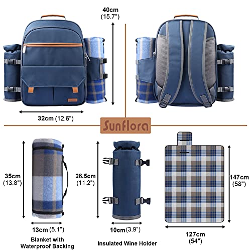 Sunflora Picnic Backpack For 2 Person Set Pack With Insulated Waterproof Pouch For Couple Outdoor Camping (Navy) #TOP3
