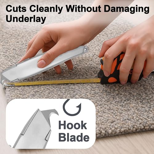 Teppichmesser Profi Hakenmesser-Set mit Trapezklinge, Heavy-Duty Sharp Utility Knife, Cuttermesser Profi für Teppich, PVC, Dachdecker & Zimmerer, inkl. 10 Trapez- & 10 Hakenklingen