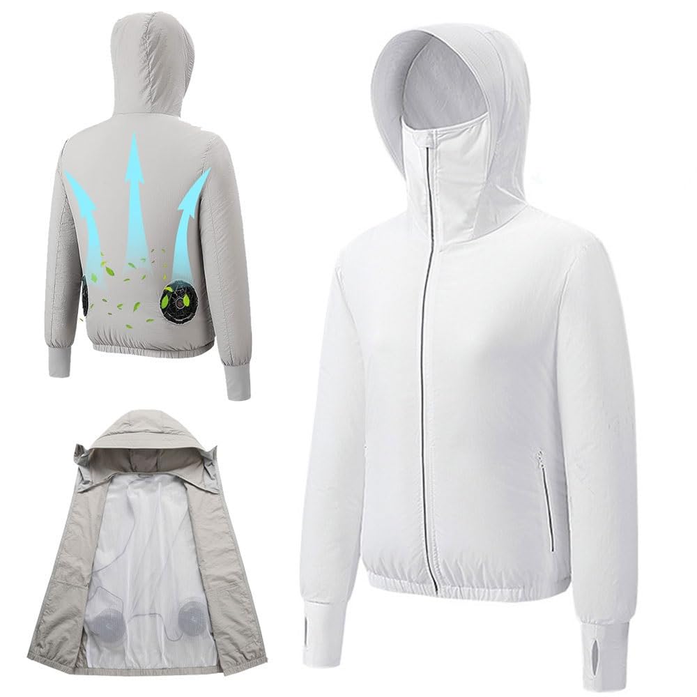 Giacca ventilata, Giacca climatizzata for Uomo Donna con 2 ventole a 3 velocità Senza Batteria Multicolore S-4XL(Women White,M)