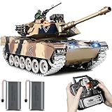 Supdex RC Tank, 1:18 Metal M1A2 Abrams Remote Control Model Toys That Shoots BBS and Water Bullets, 2.4Ghz Military Toy Tank for Adults and Kids, RC Army Vehicle with Recoil, Smoke, Sound and Lights