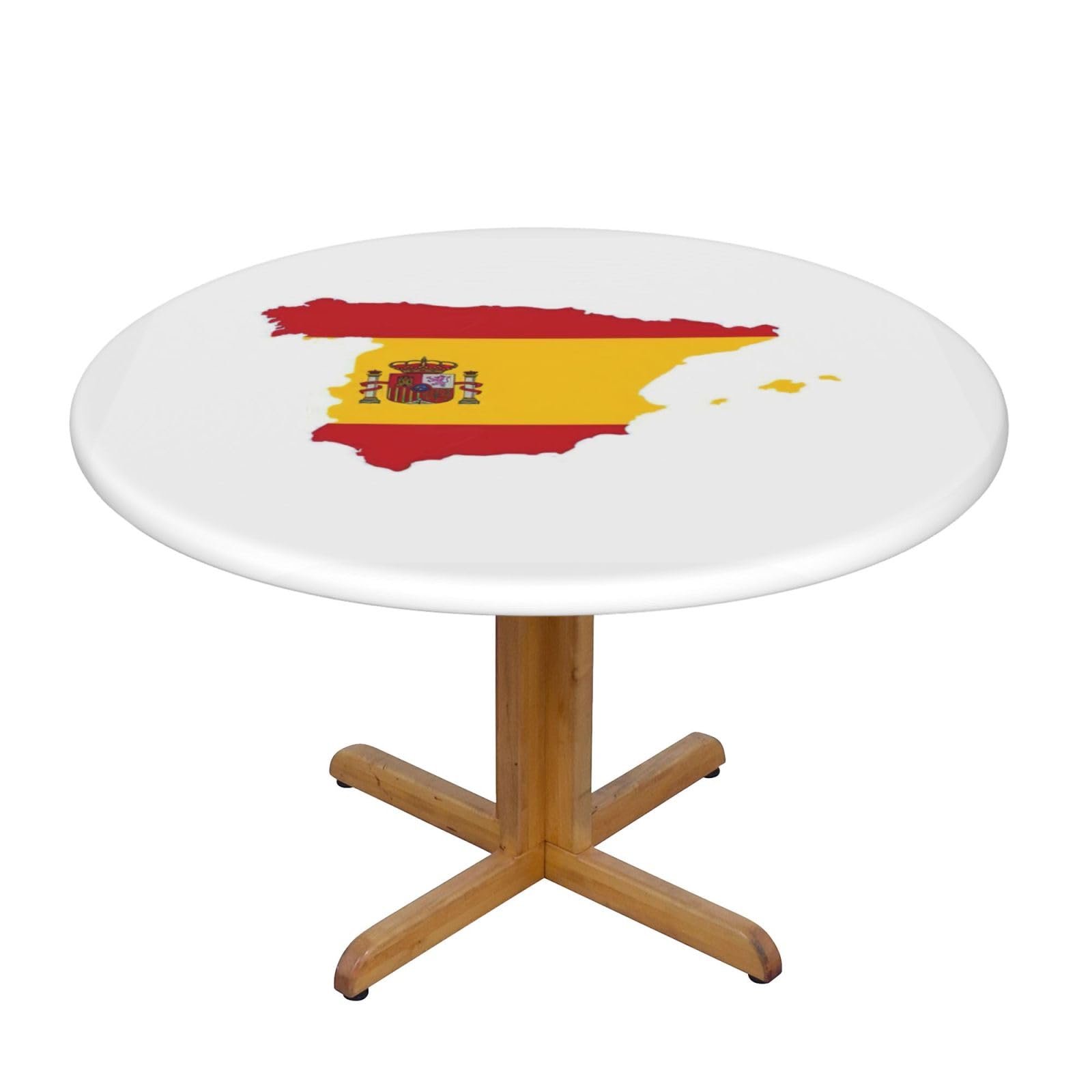 YQxwJL Spanish Flag Map Print Round Picnic Tablecloth, Elastic Fitted Table Covers For 90-140 Cm Tables Camping Indoor Outdoor