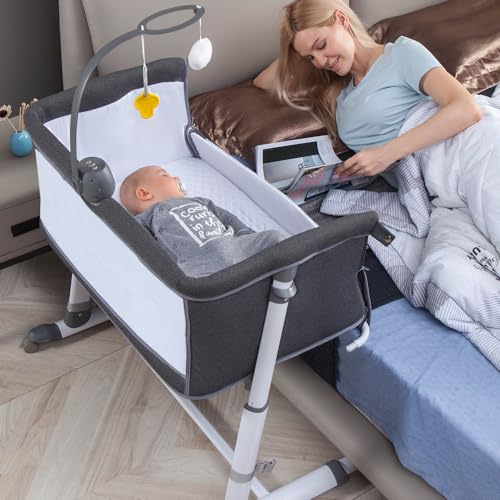 Image of RONBEI Bassinet,Bassinet for Baby,Bedside Crib,Baby Bassinets Bedside Sleeper for Newborn Infant| Built-in Wheels, Dark Grey