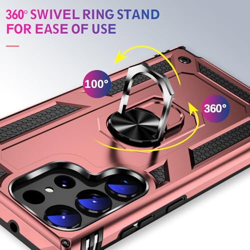 Image of for Samsung Galaxy S26 Ultra Case with Screen Protector, Heavy Duty Military Grade Shockproof Rugged Protective Cover for Samsung S26 Ultra Phone Case with Metal Ring Magnetic Kickstand (Pink)