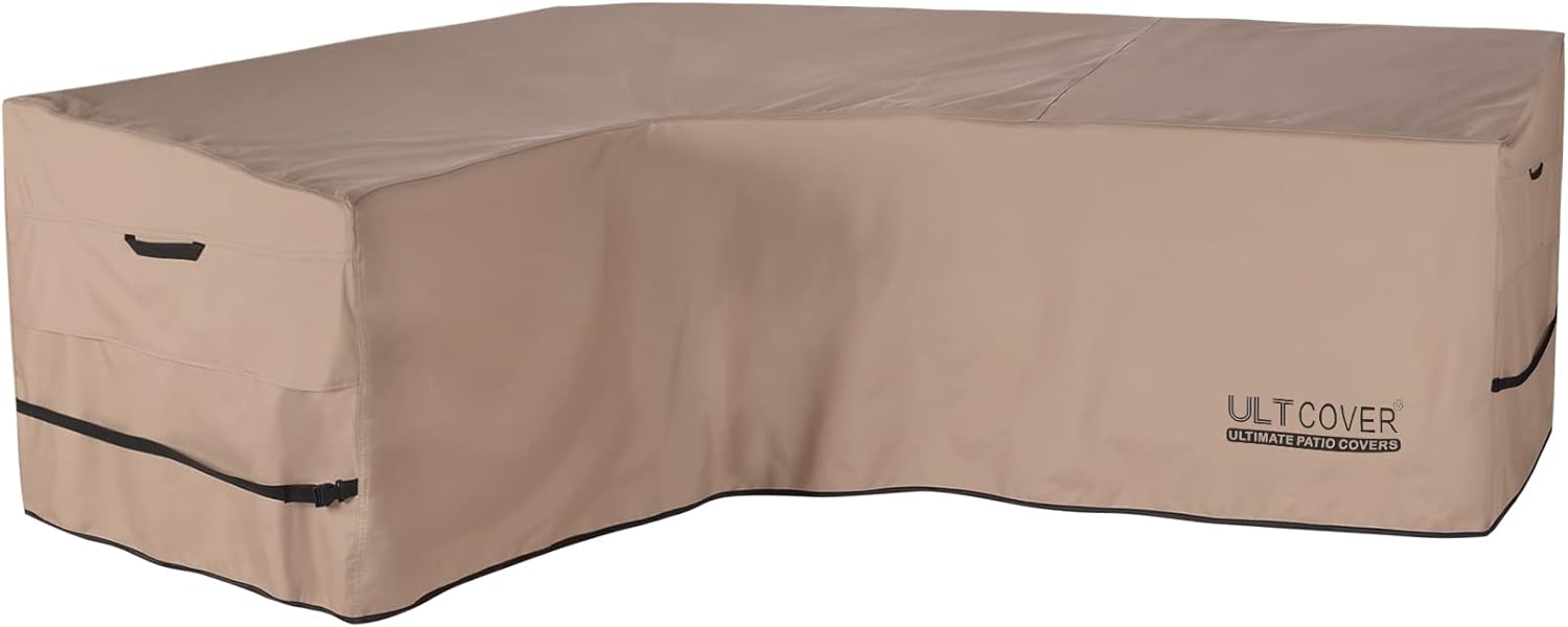 ULTCOVER Waterproof Patio L-Shaped Left Facing Sofa Cover for 4-Seater Outdoor Sectional Furniture Couch 58”W (Left Side) x 85”W (Back Length) 58"/85"(W)x32"(D)x30"(H) Brown (L-Shaped)