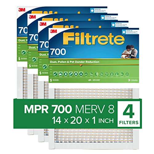 Filtrete 14x20x1 Air Filter, MPR 700, MERV 8, Clean Living Dust, Pollen and Pet Dander Reduction 3-Month Pleated 1-Inch Air Filters, 4 Filters -  3M, 705-4PK-1E