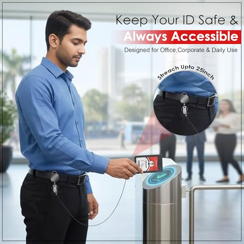 Image of Retractable Badge Reel Key Chain with ID Card Holder | Strong Pull Key Ring with Belt Clip | Office & Hospital Use | Pack of 1